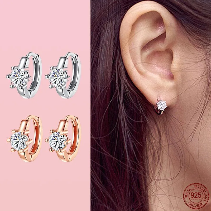 Hoop Huggie authentique 100% 925 boucles d'oreilles en argent Sterling cristal étincelant pour les femmes élégantes dames bijoux fins cadeaux