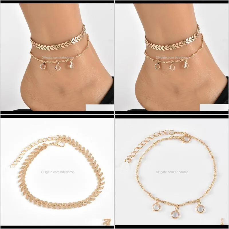 two layer anklet fish bone chain and satellite chain acrylic transparent bead pendant gold silver plated metal chain