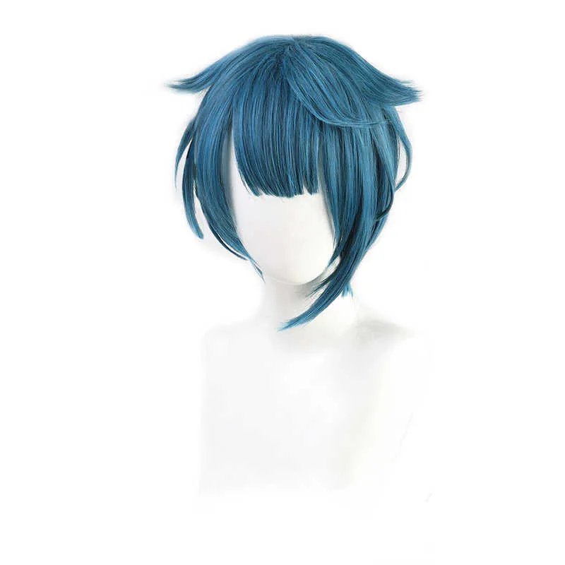 Genshin Impact Xingqiu Xing Qiu Cosplay Wig Blue Kort värmebeständigt syntetiskt hår Vuxna män Kvinnor Halloween Cosplay Y0903