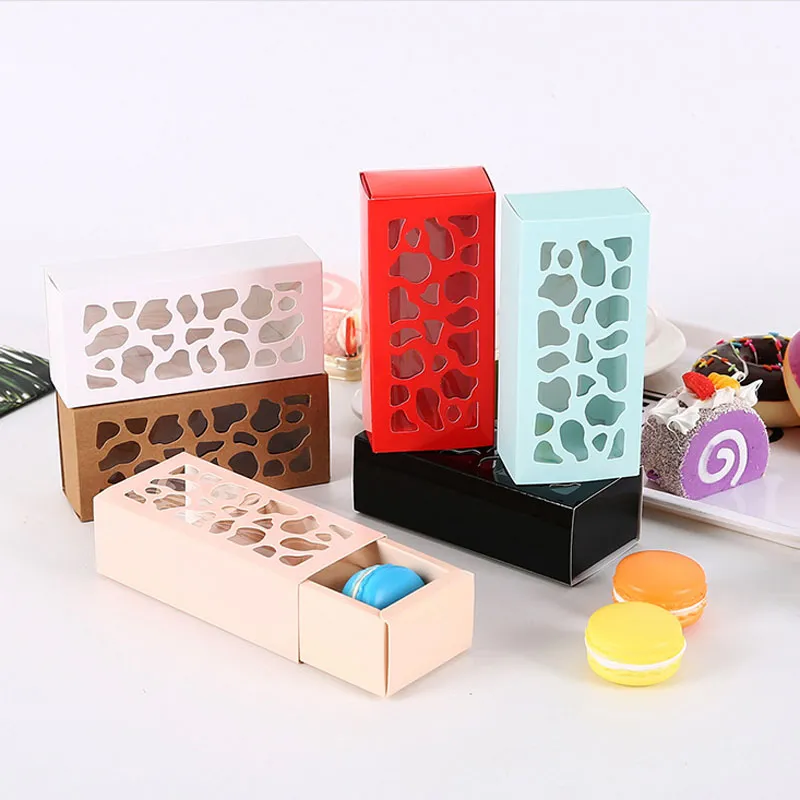 Macarons Box Hollow Out Design Bakning Tillbehör Trevlig Presentkaka Paketfall Paper Matkvalitet Bröllopsfestinredning