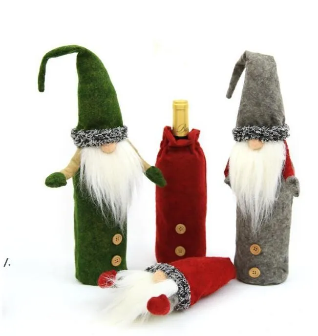 Couverture de bouteille de vin de Gnome de noël fait à la main, Tomte suédois Gnomes, bouteilles de père noël, sacs de décoration de maison de vacances DD561