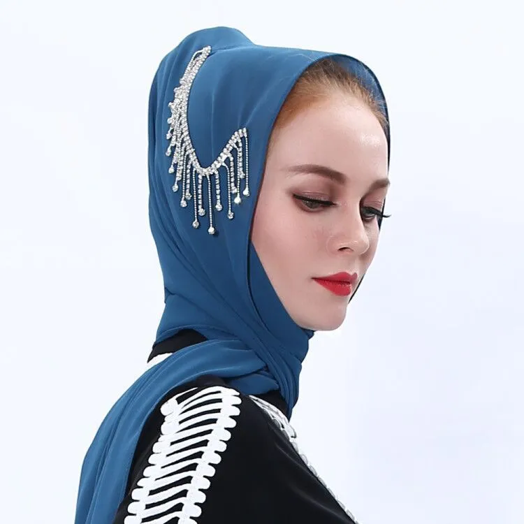 Högkvalitativ design Muslim Hijab Scarf Islamic Chiffon Shawls Wraps Ladies Pearl Headscarf Foulard Femme Stale