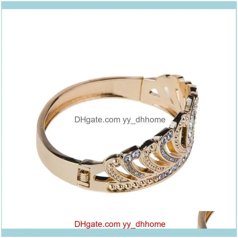 New trendy fashion ins luxury designer beautiful diamond crystal cute crown vintage bangle bracelet for woman