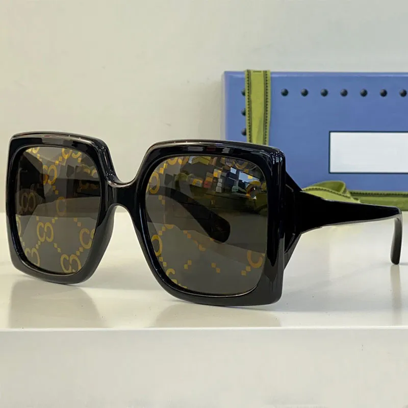 Fyrkantiga svarta solglasögon 0876 överdimensionerade bågar mode klassisk retrostil herr och dam designerglasögon rese semester UV400 linser med bokstäver