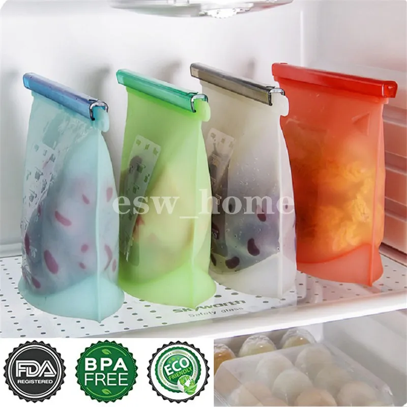 1000ml Silicone Bags Food Storage Reusable Airtight Seal Preservation Bag Grade for Vegetable Liquid Snack Meat