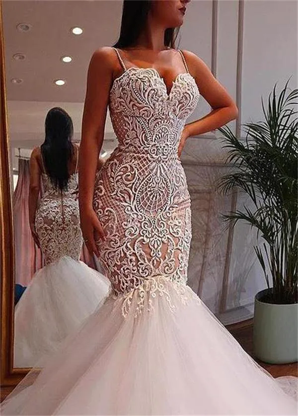 chinese dress ladies A-line Spaghetti Strap Sweetheart Sleeveless Lace Elegant Wedding Dres –  Kexindaidd boutique store main image 1