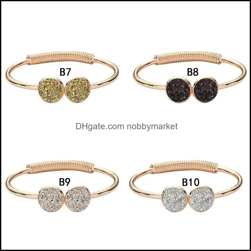 Top quality Druzy Cuff Bangles Round Natural Geode Stone Rhinestone Pave drusy charm Expandable wire bracelets For women Fashion