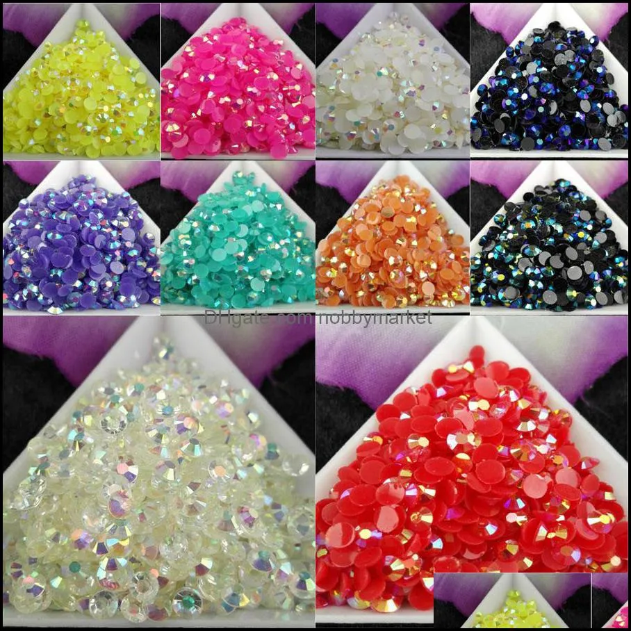 Dżetów Luźne Koraliki Biżuteria 5000 sztuk / torba SS16 4mm 10 Kolor Jelly AB Żywicy Kryształ Flatback Super Glitter Paznokci Art Strass Wedding Decorati