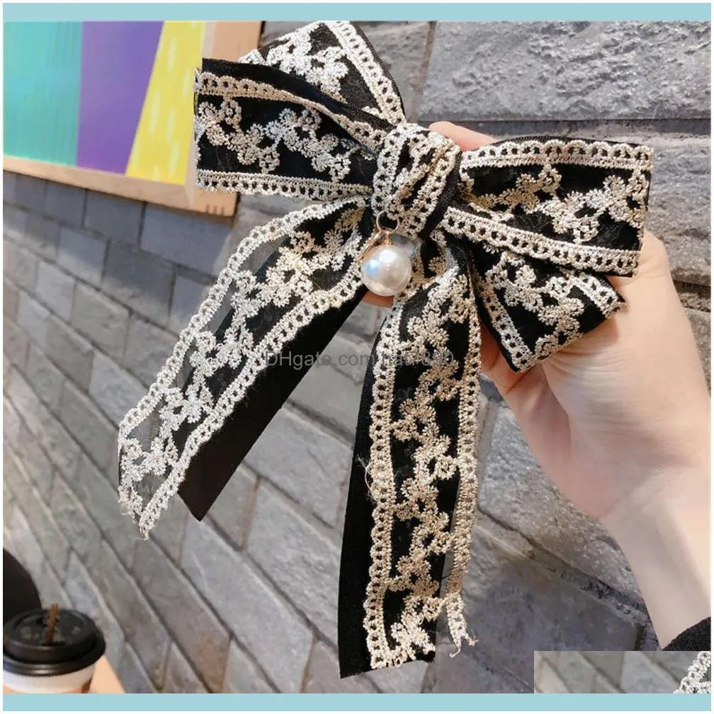 Korean Fabric Big Bow Spring Clip Lady Lace Embroidery Hair grip Holiday Gifts Women Pins Wedding Accessories