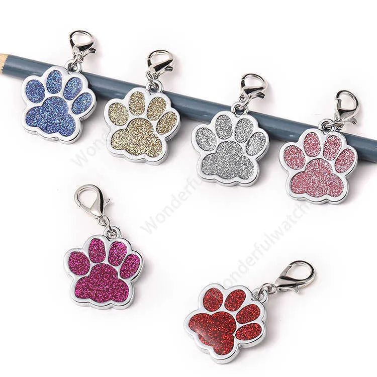 Mooie gepersonaliseerde hond tags gegraveerde hond huisdier id naam kraag tag hanger huisdier accessoires poot glitter gepersonaliseerde hondenkraag tag DAW48