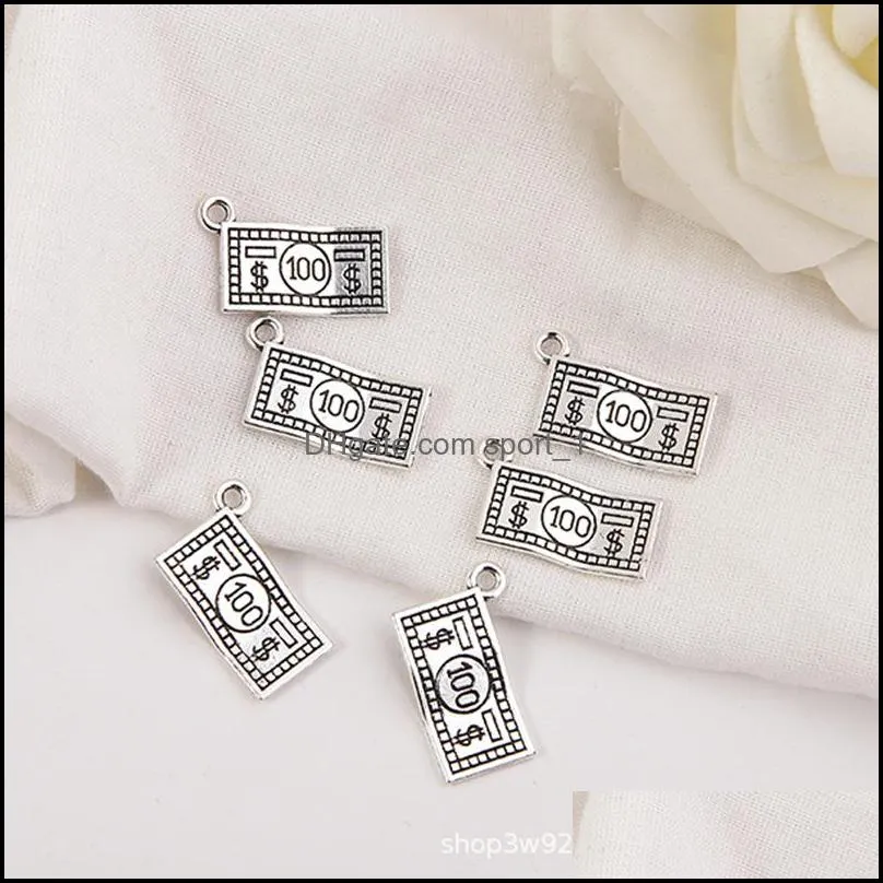 80pcs Charms 100 dollars money 10*19mm Antique Making pendant fit,Vintage Tibetan Silver,DIY Handmade Jewelry 396 T2