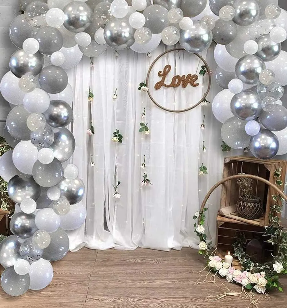 Gary Bianco Metallico Argento Palloncino Arco Ghirlanda Kit Palloncini Coriandoli Matrimonio Festa Hawaiana Palloncini Compleanno Decorazione Globos 210626