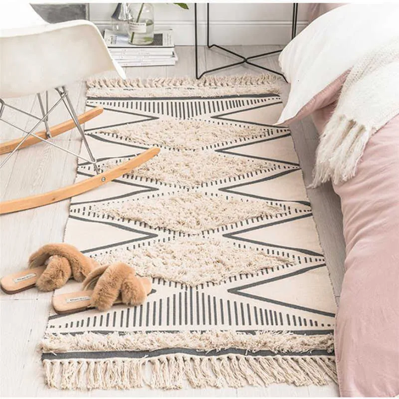 Marokko Baumwolle handgewebte gedruckte Fläche Teppiche Tufted Quasten werfen Teppichmaschinen Waschmaschinen Matten Fußmatte Teppich Tapete Para Sala 210626