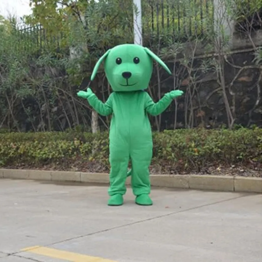 Volwassen grootte Mooie Groene Hond Mascotte Kostuums Halloween Fancy Party Dress Cartoon Character Carnaval Xmas Pasen Reclame Verjaardagspartij Kostuum Outfit