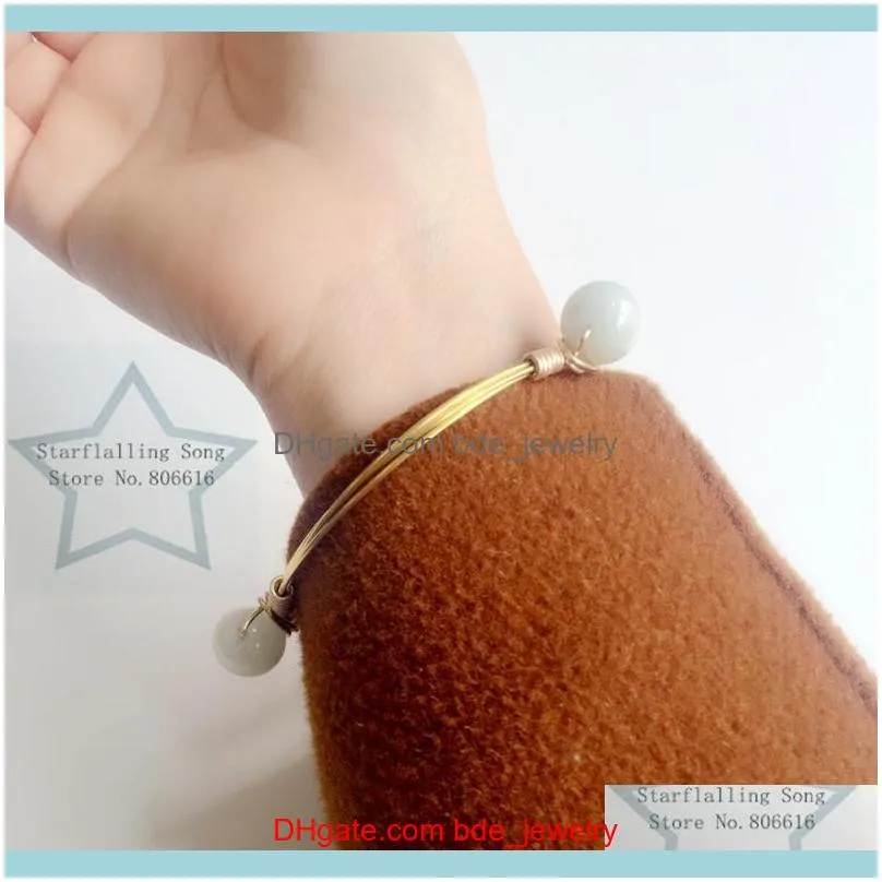 Charm Bracelets Western Style Women Concise Handmade Natural Stone Gold Copper Wire Wrap Bangle Jewelry