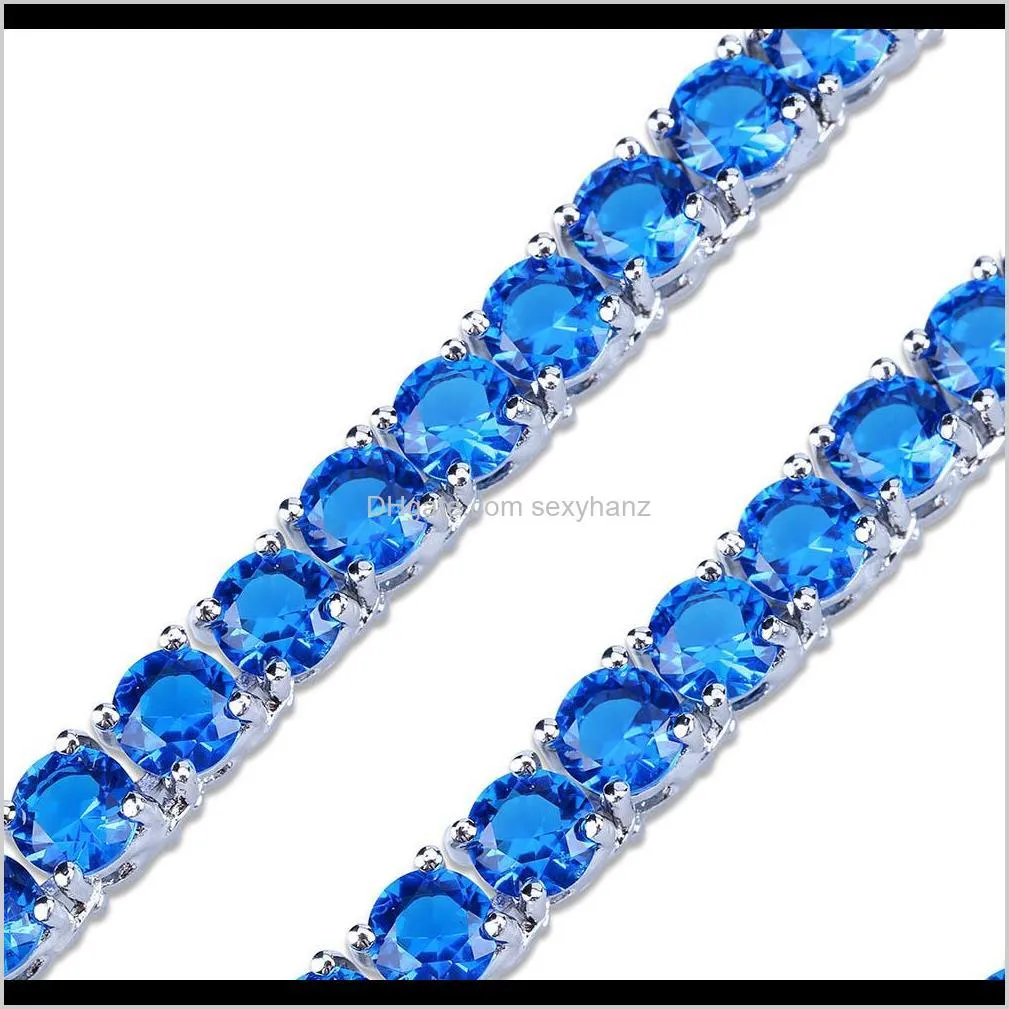 1 row 4mm width micro pave red blue zircon stone tennis link chain hip hop iced out bling necklace for women men