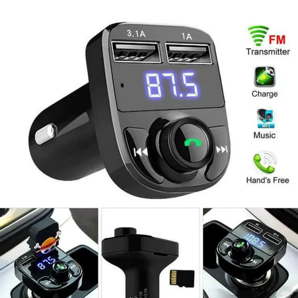 X8 FM-zender Aux-modulator Bluetooth Handsfree carkit Audio MP3-speler met 3.1A Quick Charge Dual USB-oplader