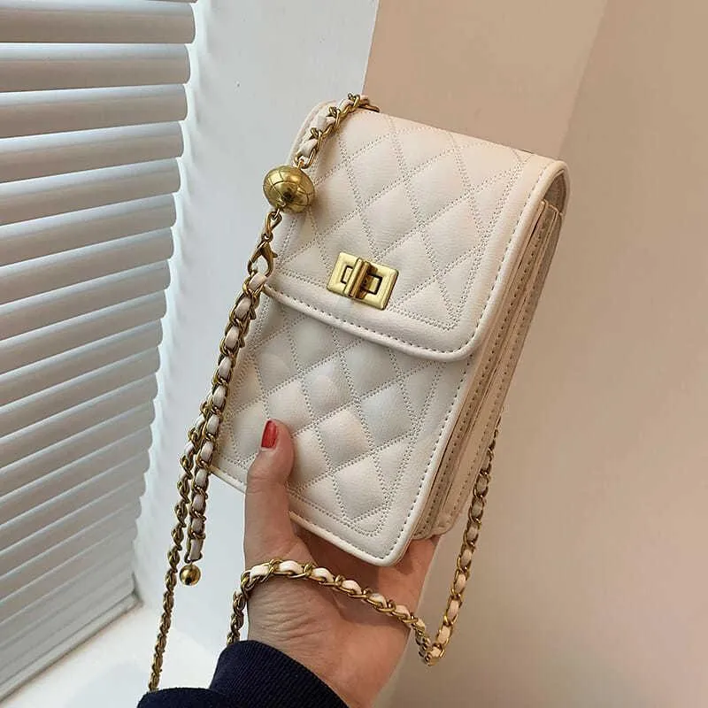 Bolso pequeño de cuero acolchado con cadenas para teléfono móvil, Mini monederos y bolsos de mano para mujer, bolsos de mensajero, bolso de hombro