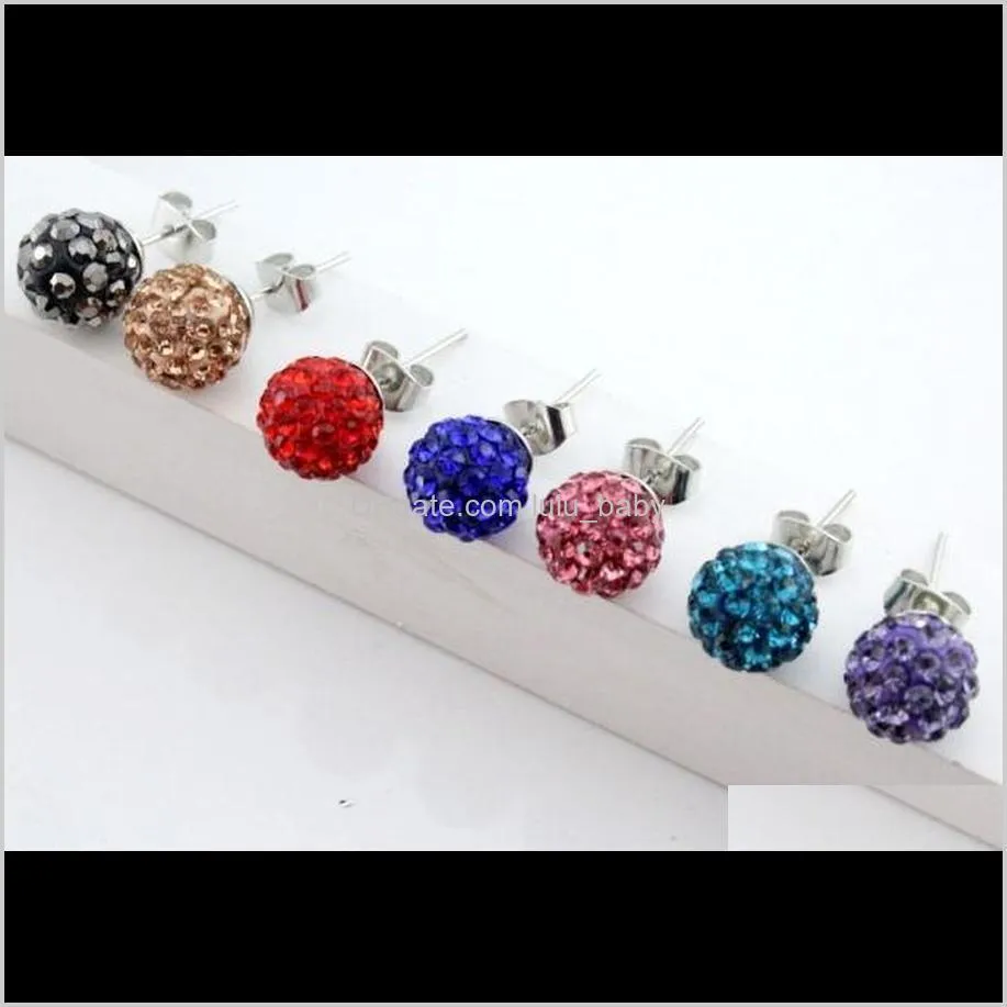 10mm disco ball round beads hip hop crystal studs earrings rhinestone ball stud earrings random delivery of colors
