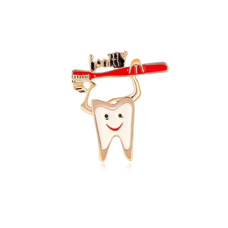Épingles, Broches Dcarzz Exquisite Dents Brosse à dents Pinceaux Médecins Infirmières Enamel Gold Revers Badge Métal Femmes Accessoires Cadeau