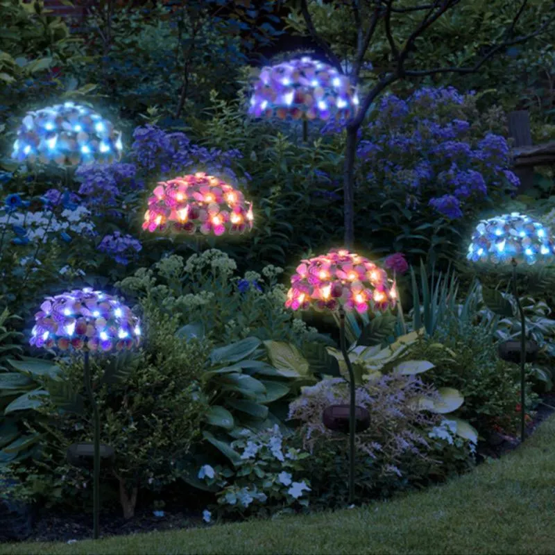 太陽光発電ランプLEDあじさい球ライトの花の芝生のステークランプ屋外ガーデンプラグ鋳造の装飾シミュレーション