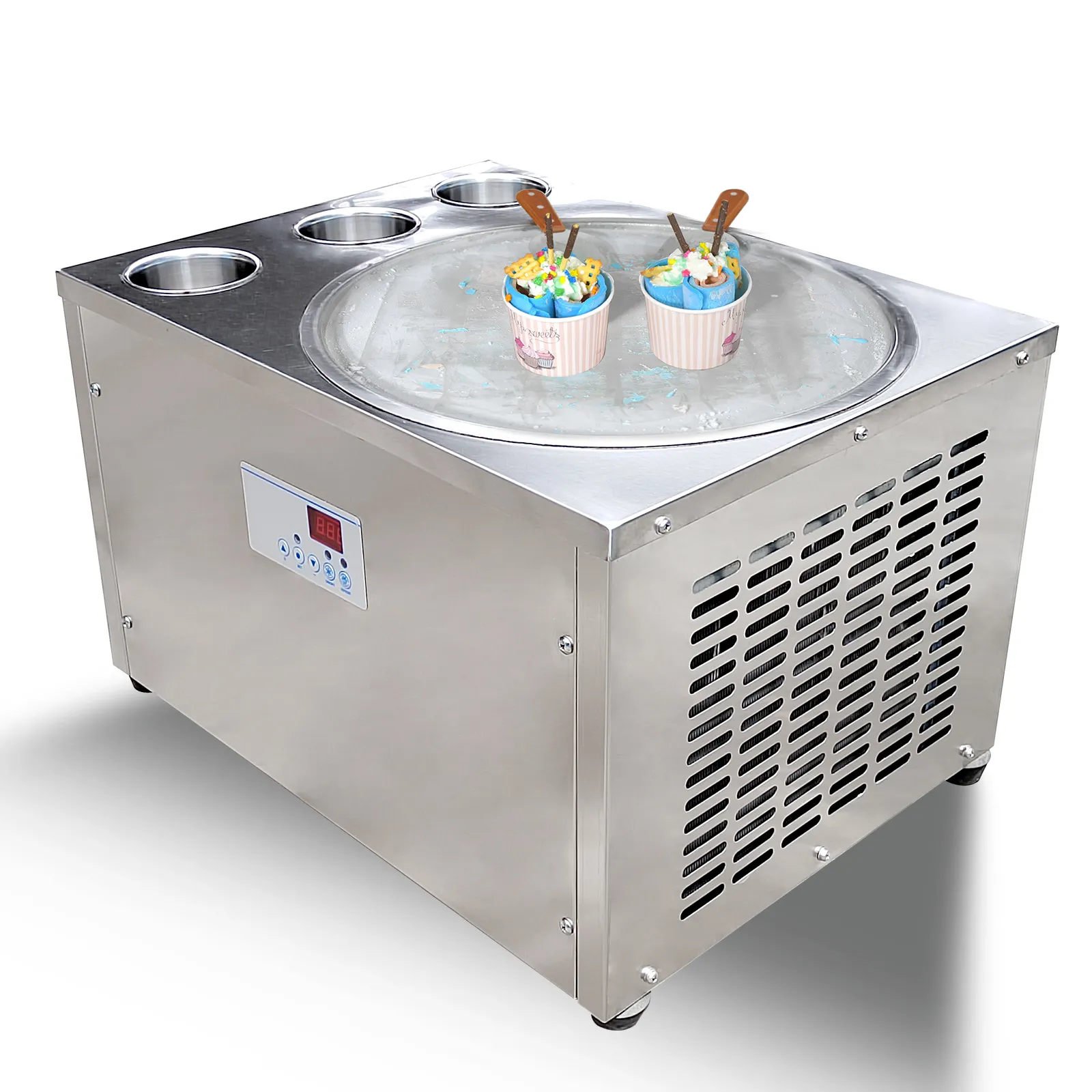 Free shipping to door Countertop fried roll ice cream machine food processing equipment with auto defrost PCB of samrt AI temp.controller