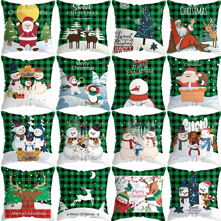 Federa per cuscino per divano natalizio fodera per cuscino scozzese verde cuscini in peluche corti spot all'ingrosso servizi di logo decorativo per la casa transfrontaliero all'ingrosso
