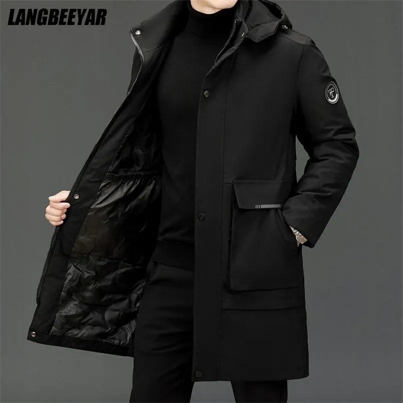 Top Grade Winter Designer Brand Long Casual Fashion Parka Jacket Män Windbreaker Ytterkläder Tjockta Tunga Coats Kläder Män 211204