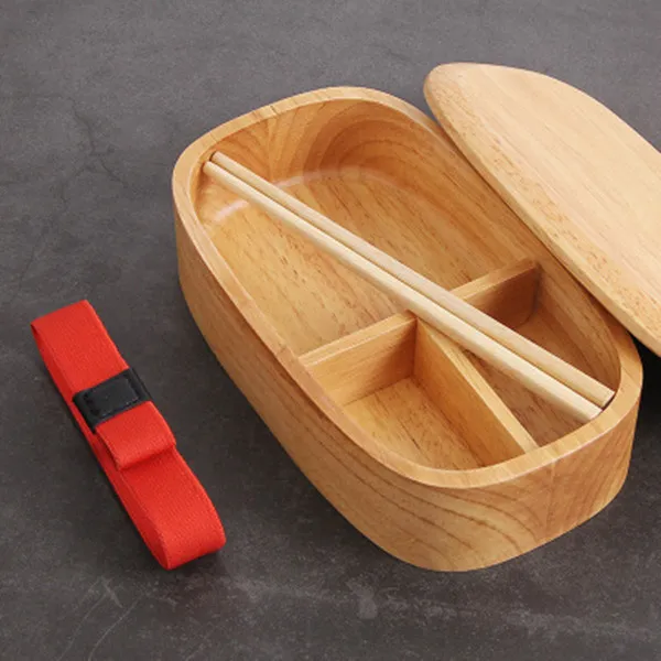 Senior doppio strato giapponese bento box lunch box studente vano pranzo pranzo in legno