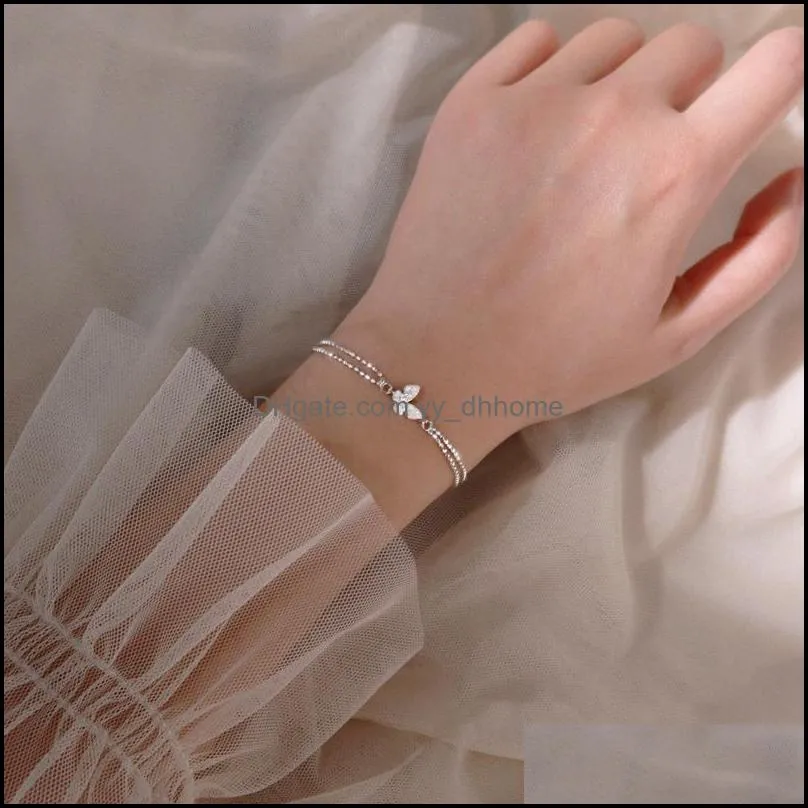 Link, Chain Double-Layer Lucky Round Silver Color Bracelet For Women Girls Simple Trendy Fashion Jewelry Gift SL24601