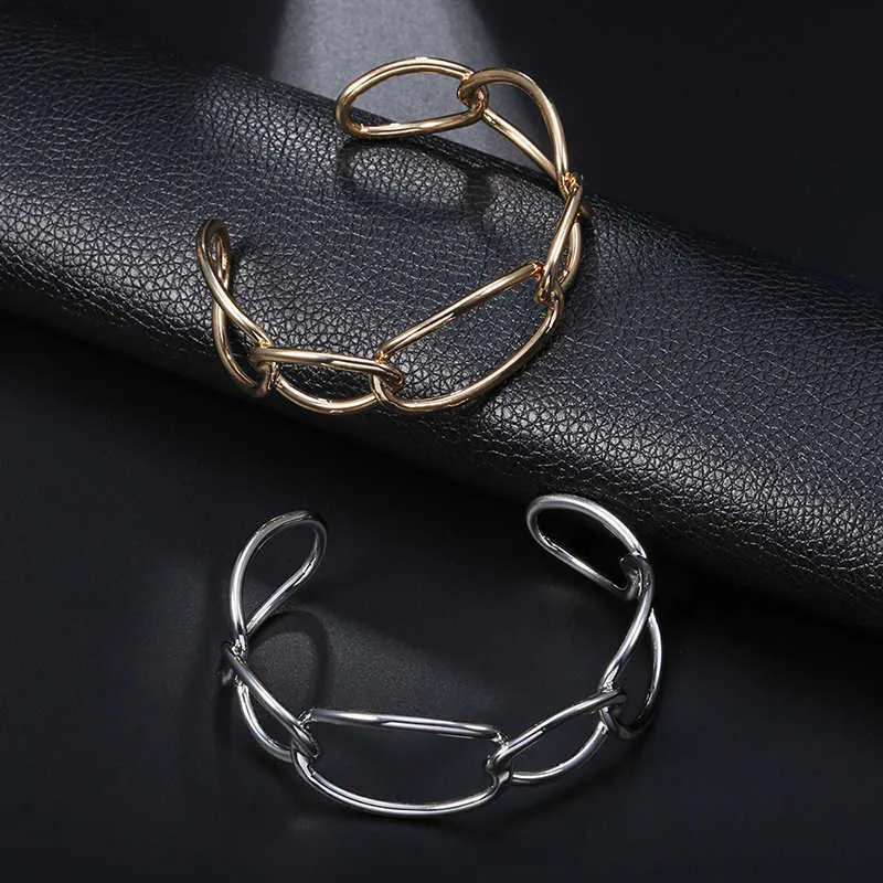 Big Linked Chain Rose Gold Cuff Bracelets & Bangles Women Fashion Pulseras Fashion Jewelry Vintage Bangle Party Gifts Q0719