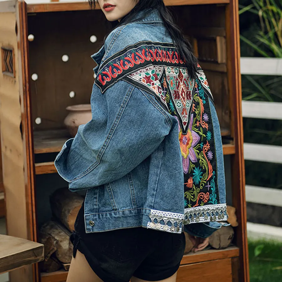 Boho Denim Jackets For Women For Women With Floral Appliques And Embroidery Vintage Long Sleeve Outerwear For Spring From Tremedg 45.23 DHgate.Com