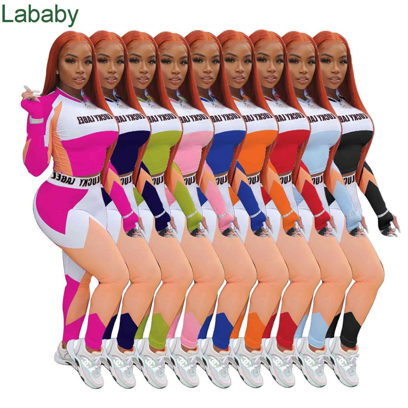 Женщины Scountsuits Двухструктурные брюки набор дизайнеров контрастные буквы цветные напечатанные с короткими рукавами футболки леггинсы наряды дамы повседневная бега