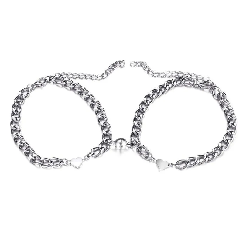 Lien, Chaîne Couple Bracelets Une Paire D'aimants En Alliage Attirer L'amour Mode Simple Hommes Et Femmes Bijoux Cadeaux