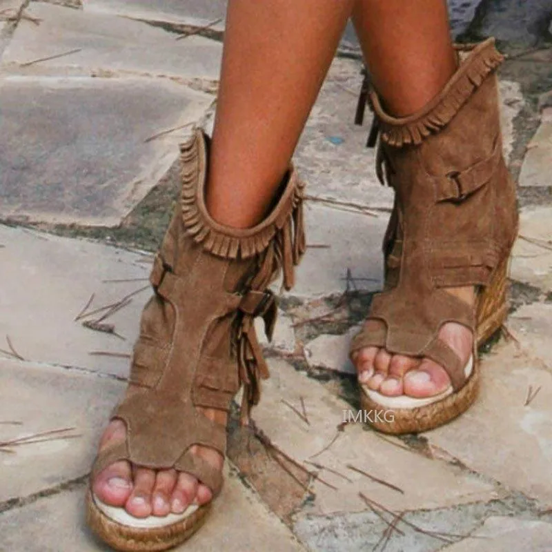 Sandálias feminino de verão botas de tornozelo sapatos vintage pu de couro altos booties woman corte feminino mujer sapato feminino