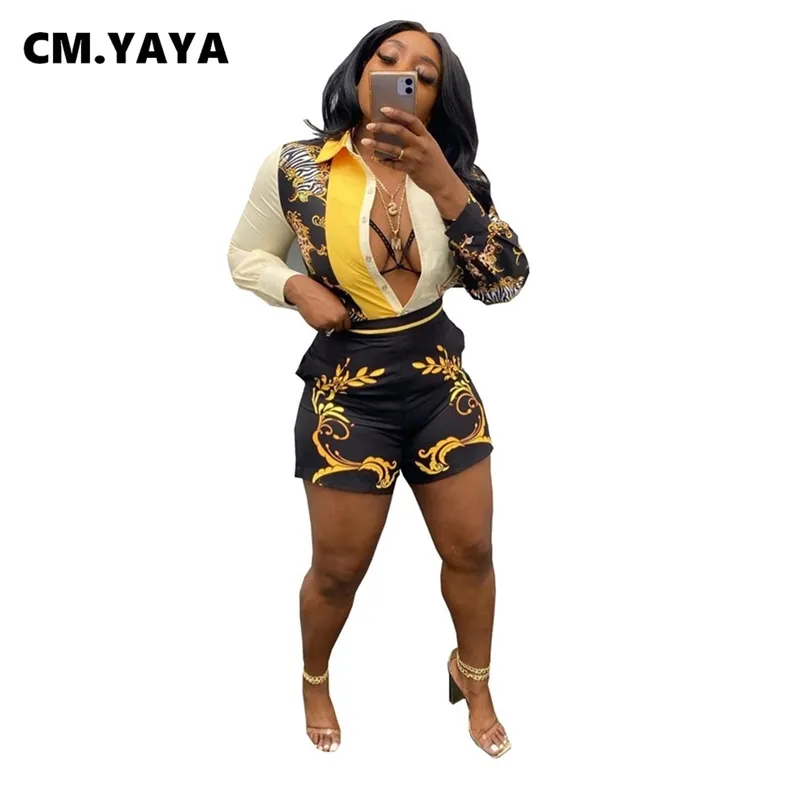 CM.YAYA Paisley Active Sweatsuit Vintage Ensemble pour femmes Blouses et shorts Streetwear Assortiment de deux tenues 2 pièces Survêtement d'été 210721