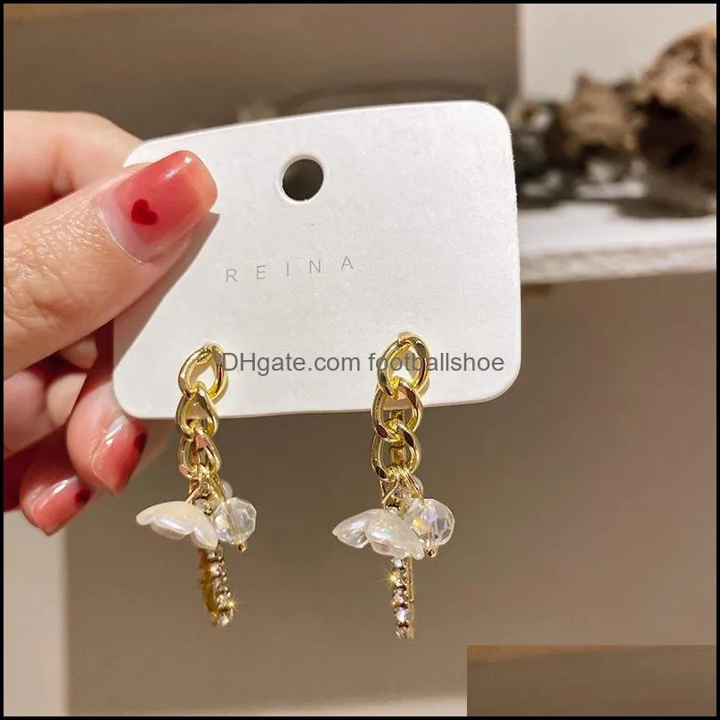 Dangle & Chandelier Shell Small Flower Drop Earrings For Women Elegant French Style Earring Korean Fashion Design Jewelry