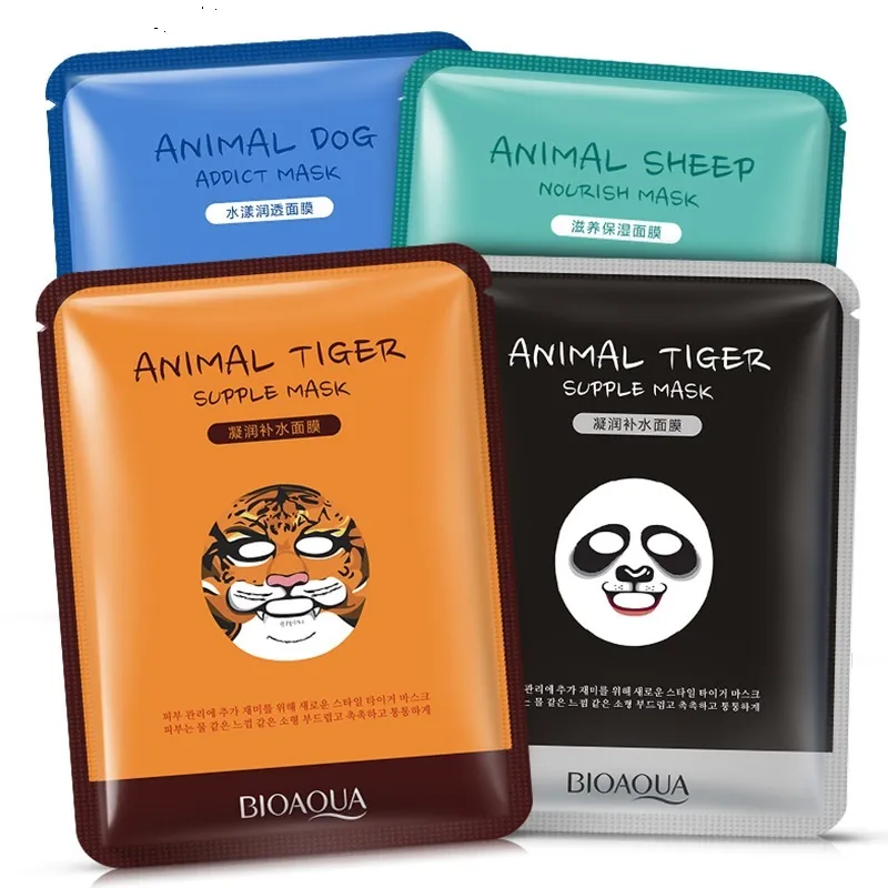 DHL Bioaqua Tiger Panda Sheep Dog Shape Animal Face Mask ترطيب التحكم في زيت أقنعة الوجه المغذية