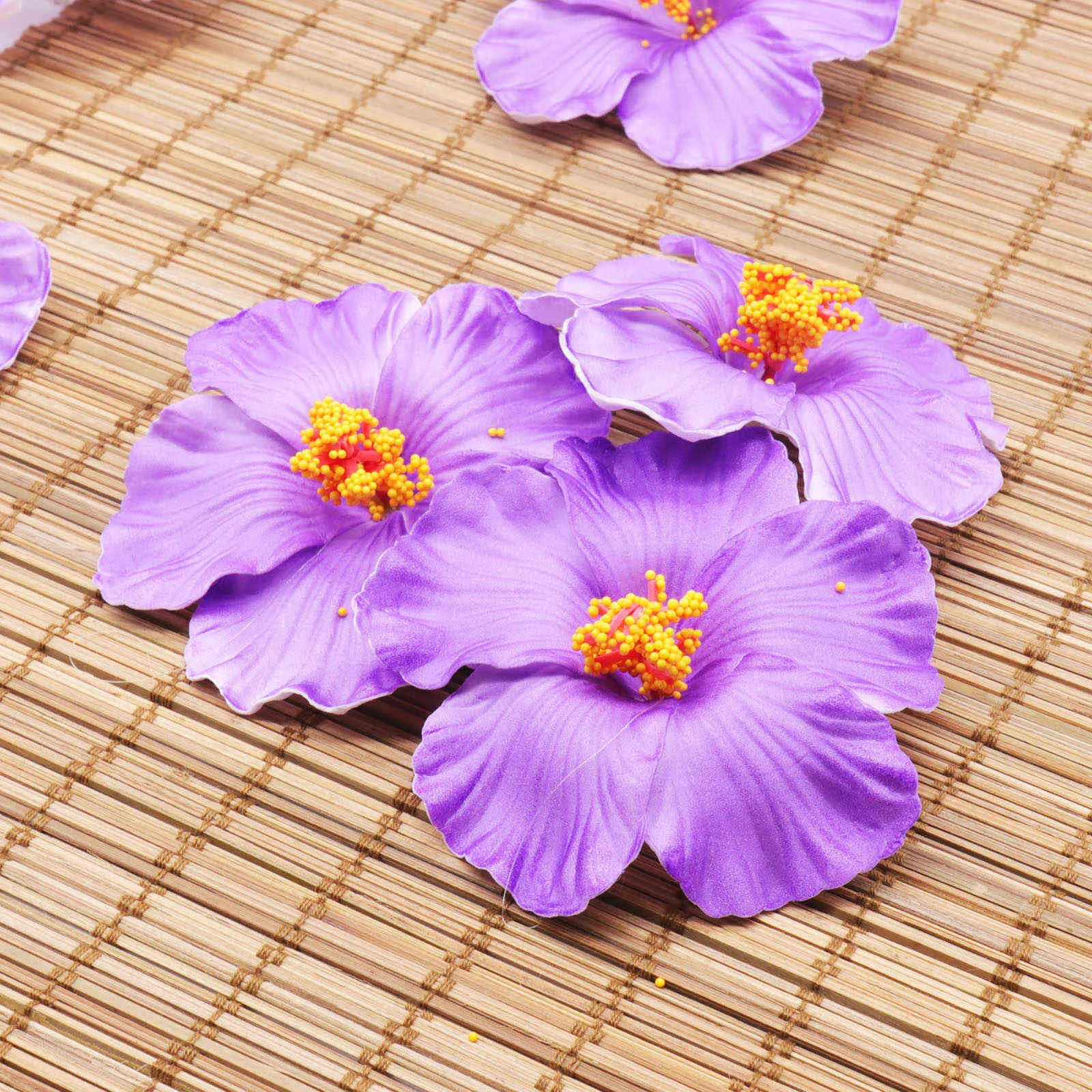 10pcs Hibiscus Flowers Hawaii Parti Été Diy Décorations Artificielles Hula Filles Favoriser la décoration des cheveux Fleur Y0728