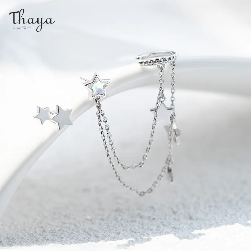 Thaya Silber Farbe Stern Baumeln Ohrring Für Frauen Mit Kette Licht Lila Crytals Ohrringe Hohe Qualität Elegante Edlen Schmuck 220214