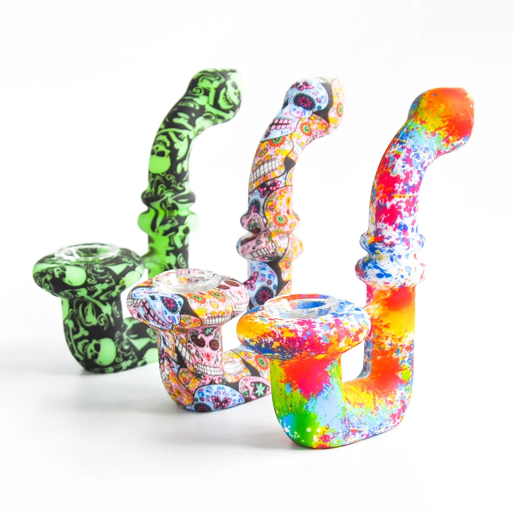 FEDEX free Sherlock Silicone Smoking Pipe Printing Hand Pipes with glass bowl oil rigs water bongs smoke accessory for wholesale