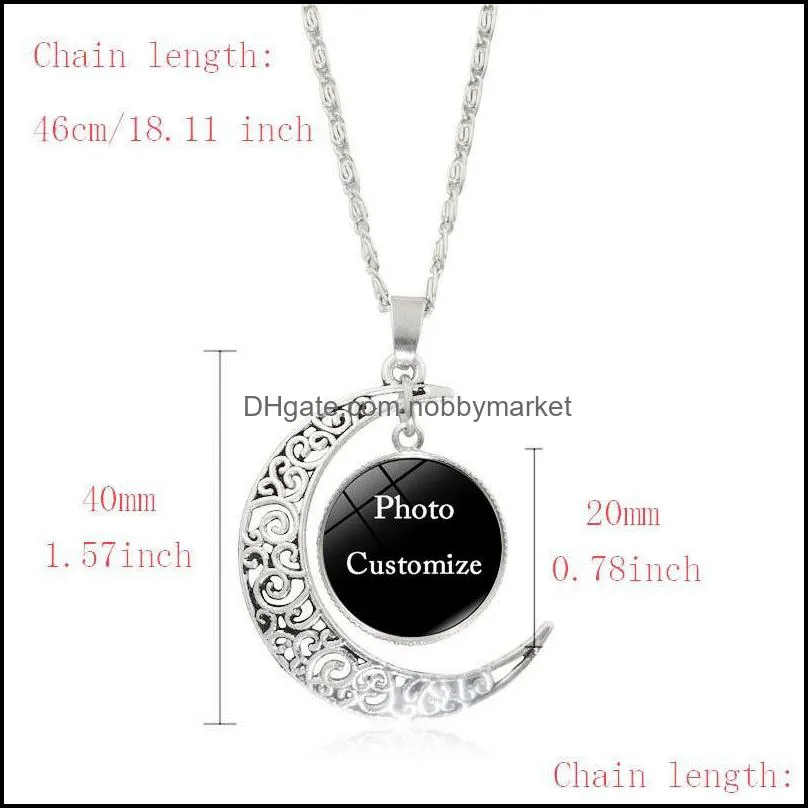 Personalized Custom Made Photo Medallions jewelry Set Glass Cabochon Pendant Moon necklace stud Dangle Earrings Bracelet Bangle Fashion