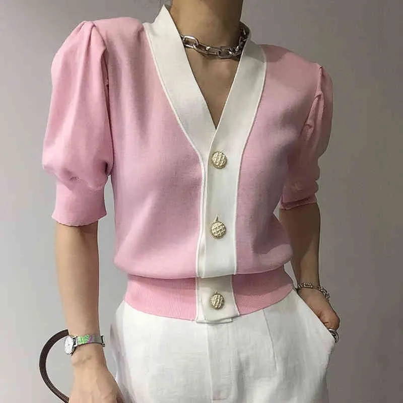 Hit Color V- neck Long Sleeve Sweaters Hit Color V- neck Long Sleeve Sweaters