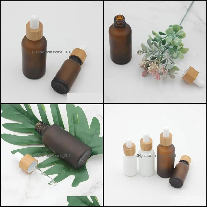 Frosted Amber White Glass Dropper Bottle 15ml 30ml 50ml with Bamboo Cap 1oz Wooden  Oil Bottles