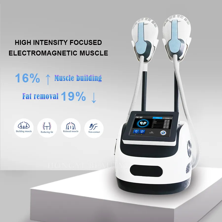 Hiemt Fat Burner Sculpting Machine EMS Muscle Stimulator Electromagnetic 7 Tesla Body Sculpt Contouring Beauty Instrument med 2 handtag