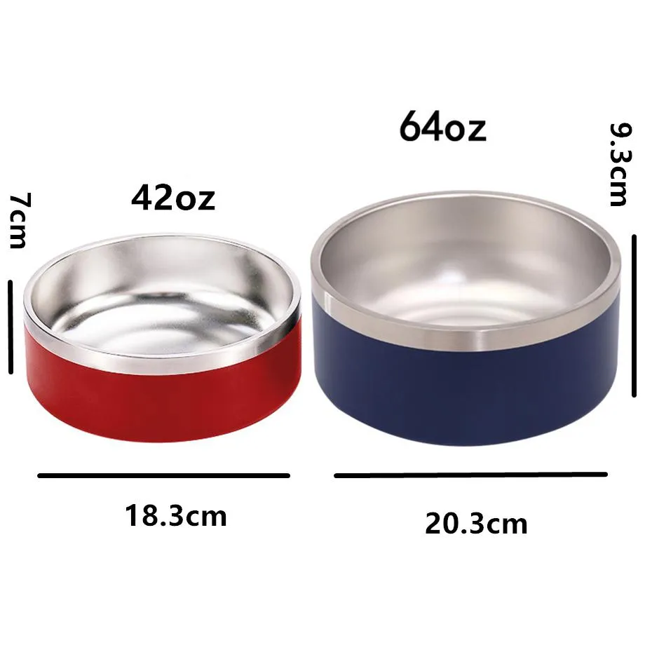 Dog Bowl 64oz/2L 42oz/1.2L 304 Stainless Steel Tough Pet Bowls Feeding Feeder Water Food Station Solution Puppy Supplies 20*9cm 18*7cm