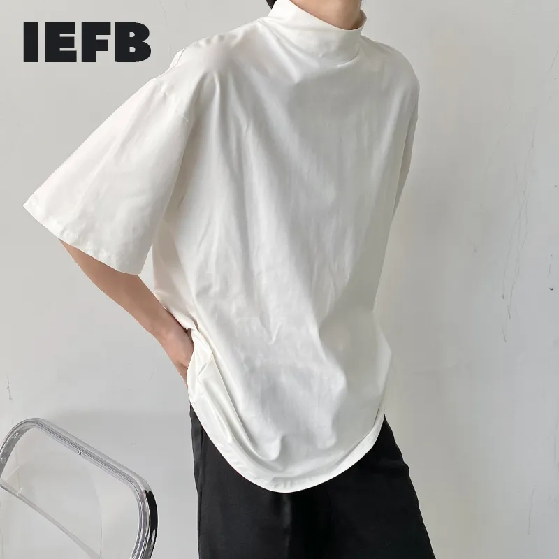 IEFB verão homens coreanos meia colarinho sólido versátil manga curta t-shirt solto casual preto tee tops 9y6893 210524