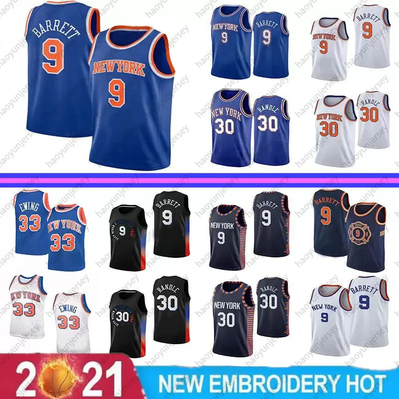 Mäns RJ 9 Barrett Derrick 4 Rose Julius 30 Randle Basketball Jersey Throwback Patrick 33 Ewing City Vintage Jerseys