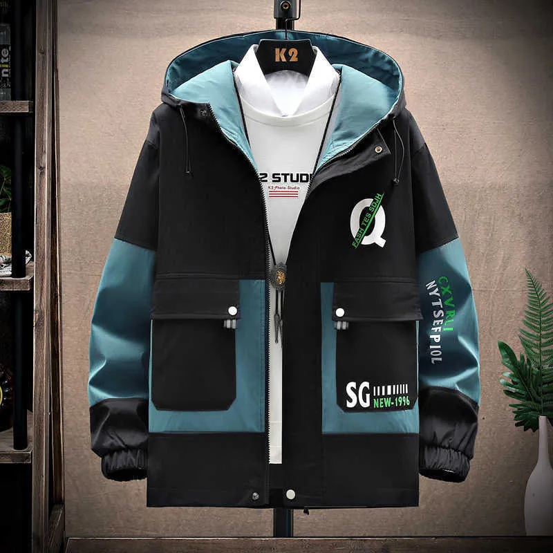 Korean Fashion Print Windbreaker Jacket For Men Casual