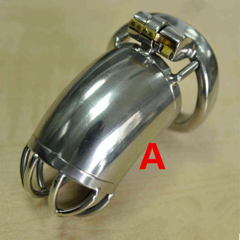 NXYCockrings Latest Design Male Chastity Devices Stainless Steel Small Cage with Anti Off Ring Cockring Toys for Men G7-1-205 1124